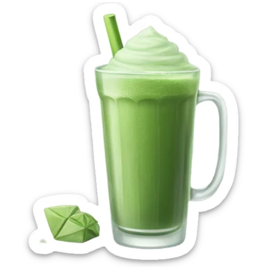 Ice matcha in a tall cup with a glass sticker