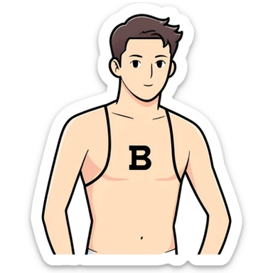 A man with bra and inner and S and B letter written on the bra sticker