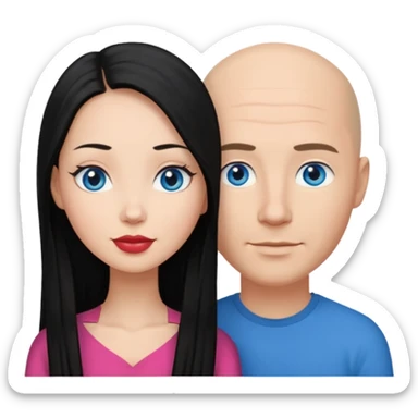 Bald white man blue eyes in love with Filipina woman with long hair sticker