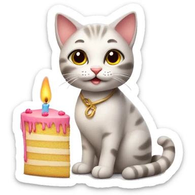 a cute cat with a cake and candles. sticker