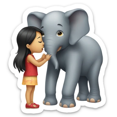 Asian girl kissing an elephant  sticker