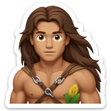 Tarzan with long brown hair, brown loincloth sticker