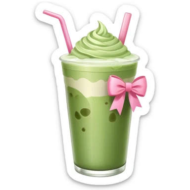 iced matcha latte with pink bow minimal flat no whipped cream sticker