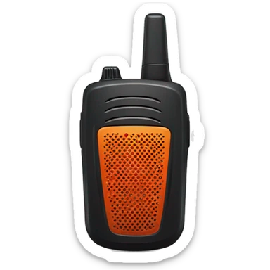 black walkie talkie with red-orange button on side sticker