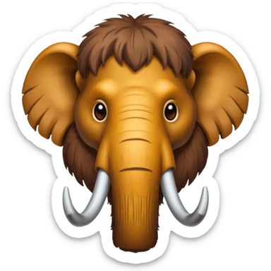 mammoth head with brown fur, only 2 tusks, looking forward sticker