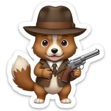 Dog as a gangster holding a gun sticker