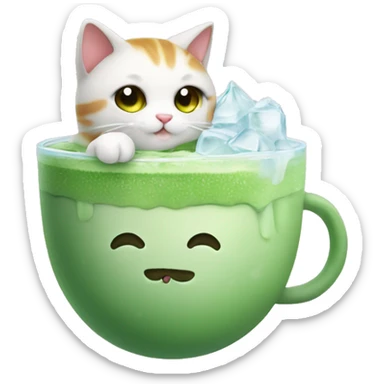 Cute cat holding iced matcha  sticker