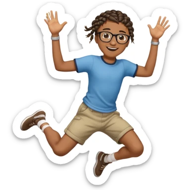 black boy with glasses and braided hair jumping sticker