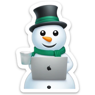 cute female snowman with a laptop holding a coffee mug sticker