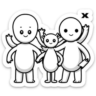 Three cartoon characters: X, 1, and X as individuals with faces and limbs sticker