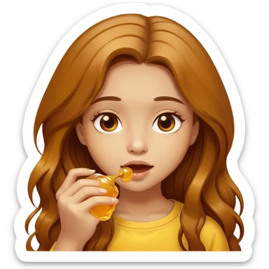 Girl, brown long hair, eating honey  sticker
