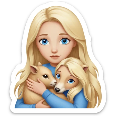 blonde woman with blue eyes and long blonde hair hugging animals  sticker