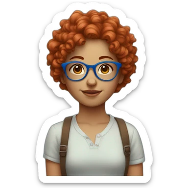 a cute girl with curly red hair and blue glasses sticker