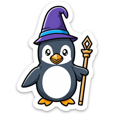 A penguin wizard sticker