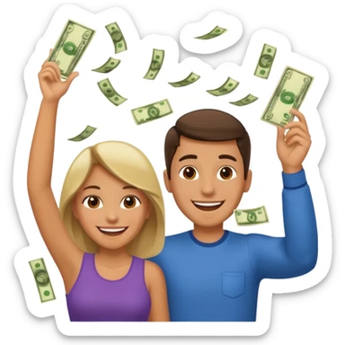 Парень с девушкой кидают деньги в верх и веселятся  sticker