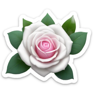 a white rose with a pink center in the foreground, and blurred eucalyptus leaves falling in the background sticker