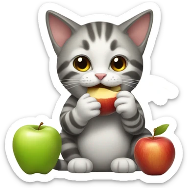 Cat eating apple sticker
