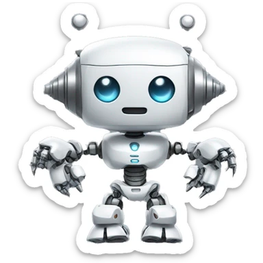 a high-tech white metal robot with several arms like an indian god but cute sticker