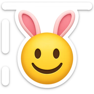 yellow face with pink bunny ears emoji, digital illustration sticker