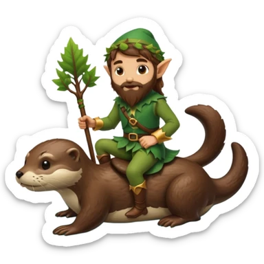 tiny forest elf man long brown hair beard riding an otter sticker