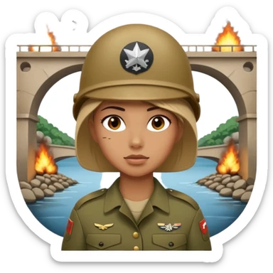 Female full confidence soldier covering under a bridge, with shelling happening all around sticker