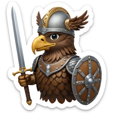 eagle with viking helmet and sword behind sticker
