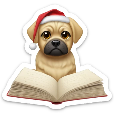 Ein Mops mit einem Weihnachtsbuch  sticker
