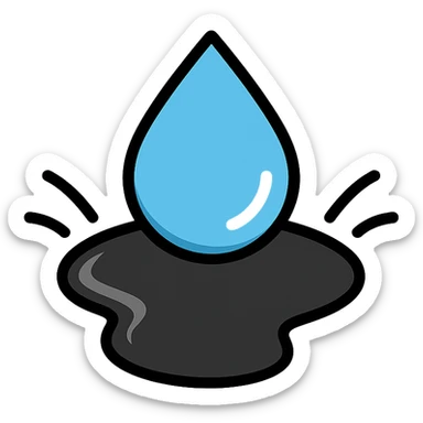 water droplet sliding on glossy black mirror-like paint, main color glossy black, subtle repellent effect with water lines moving away, modern and clean icon sticker