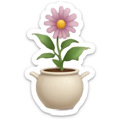 there is a pot in pastel brown colors and a flower in it sticker