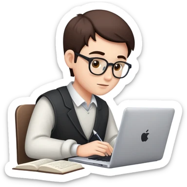 Person typing on laptop writing an essay sticker
