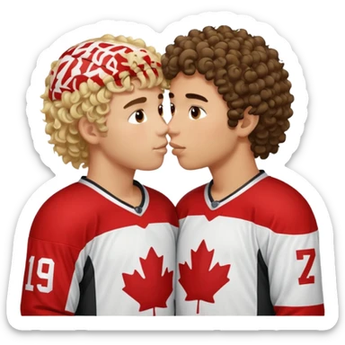Straight Dark hair boy hockey player kissing curly hair blonde hockey player boy sticker