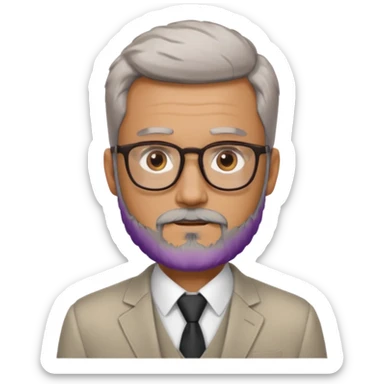 Create a figure that reflects an experienced entrepenurr but who has professional and elegant clothing, shaved hair, light grey glasses, brown eyes and an unkempt beard sticker