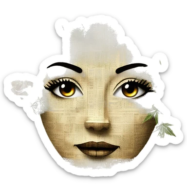  Hemp 420 lady face made of 420 origami newspaper roses hemp leaves lantern fairy lights burning paper and hemp leaves in hair  sticker