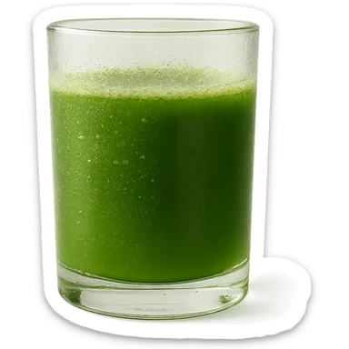 a clear glass of matcha tea, side view, condensation on glass, vivid green tea, modern style sticker