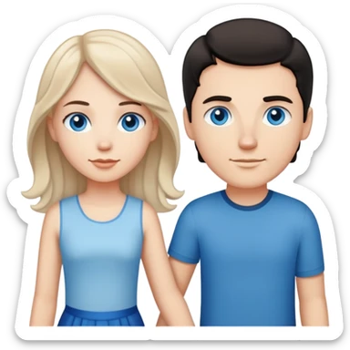 Strong white man with short black hair and white girl with long wavy light brown hair and blue eyes holding hands sticker