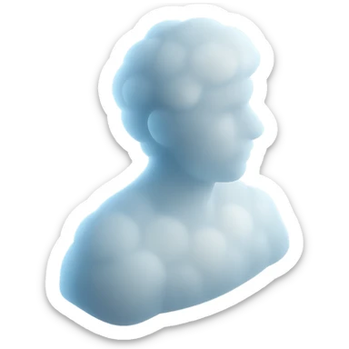 A person from the shoulders up, entirely composed of fluffy white convex clouds, looking to the right sticker