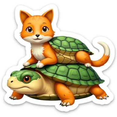A cat turtle on top of a fox turtle sticker