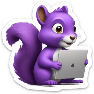purple squirrel with a laptop sticker