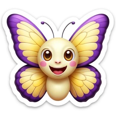 Cinematic Cheeky Butterfly Portrait Emoji, Head tilted dramatically with an exaggeratedly surprised expression, featuring a petite, vibrant body with wide, comically expressive eyes full of playful mischief and animated, fluttering wings, Simplified yet hilariously expressive features, highly detailed, glowing with a slightly sassy pastel glow, high shine, dramatic yet playful, stylized with an air of cheeky garden mischief, soft glowing outline, capturing the essence of a meme-worthy butterfly that looks ready to flutter its way into viral fame! sticker