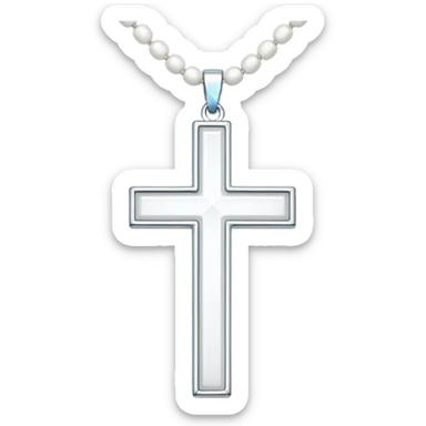 Elegant emoji icon of a white cross made of white beads, glossy surface, and white bead chain subtle shadows, pure white palette sticker