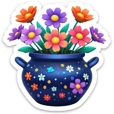 Space-Painted Clay Pot of Space-Petalled Flowers,  sticker