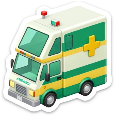 isometric yellow and green ambulance  sticker