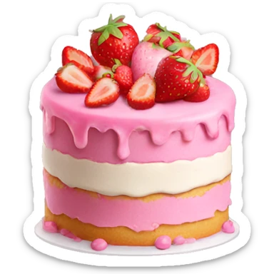 Birthday pink cake with strawberry sticker