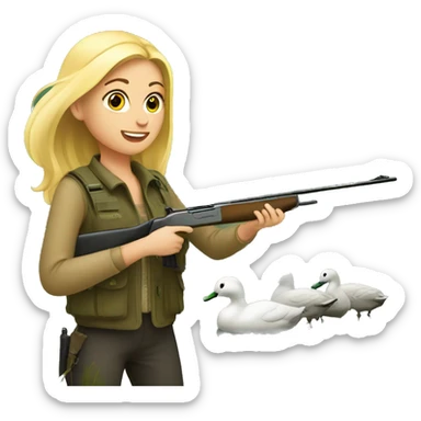 Blonde girl hunting ducks sticker