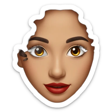 young moroccan woman with dark brown eyes, brown long curling hair with lighter tips, red lips, big smile, cleavage black dress sticker