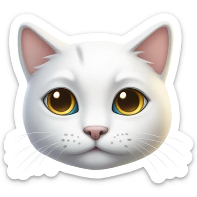 make me white cat with cute shiny eyes, whole body from half side perspective sticker