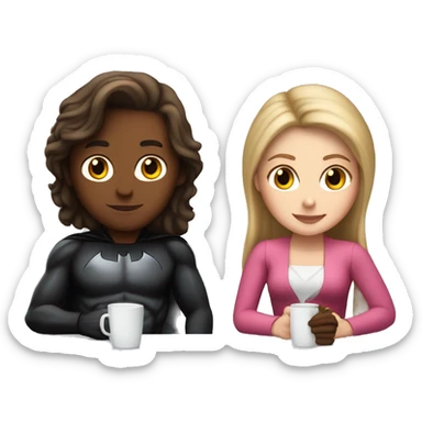 Brown hair white girl on date with Batman at a white table sticker