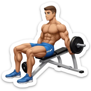 side-view bodybuilder seated weighted calf-raise machine lower leg exercise sticker