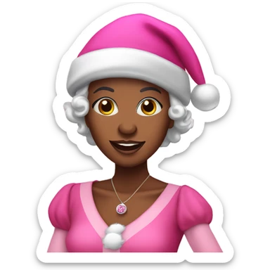 Black Mrs Santa Claus with pink hat and pink dress sticker