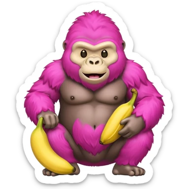 A pink emoji gorilla holding a banana sticker